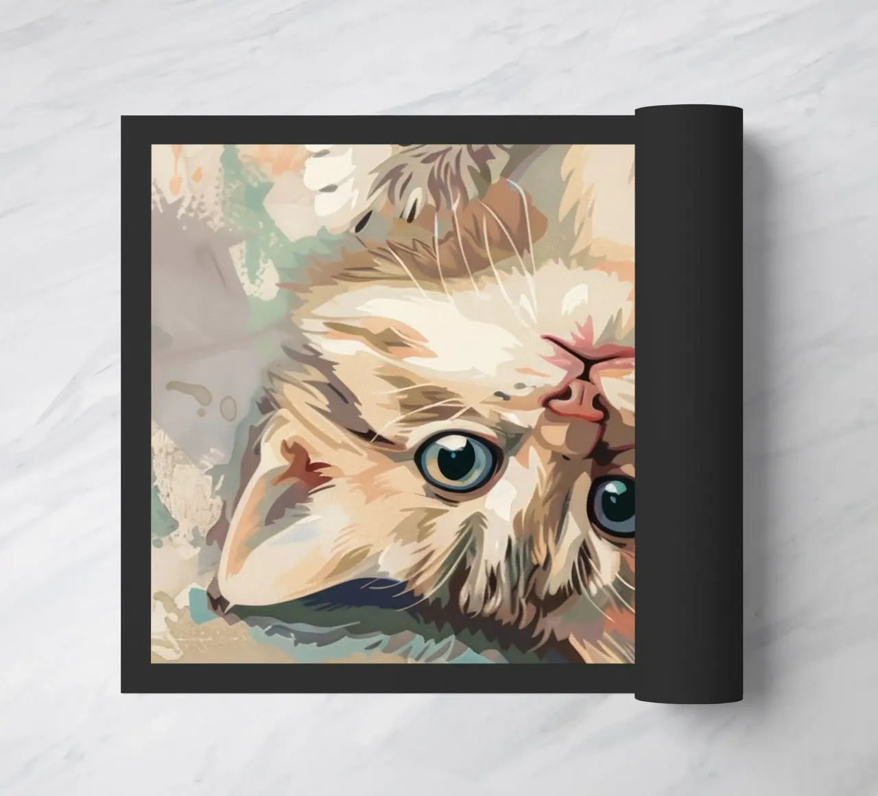 gattino soffice con occhi luminosi, sdraiato giocosamente sulla schiena zerbino da DesignDoodle