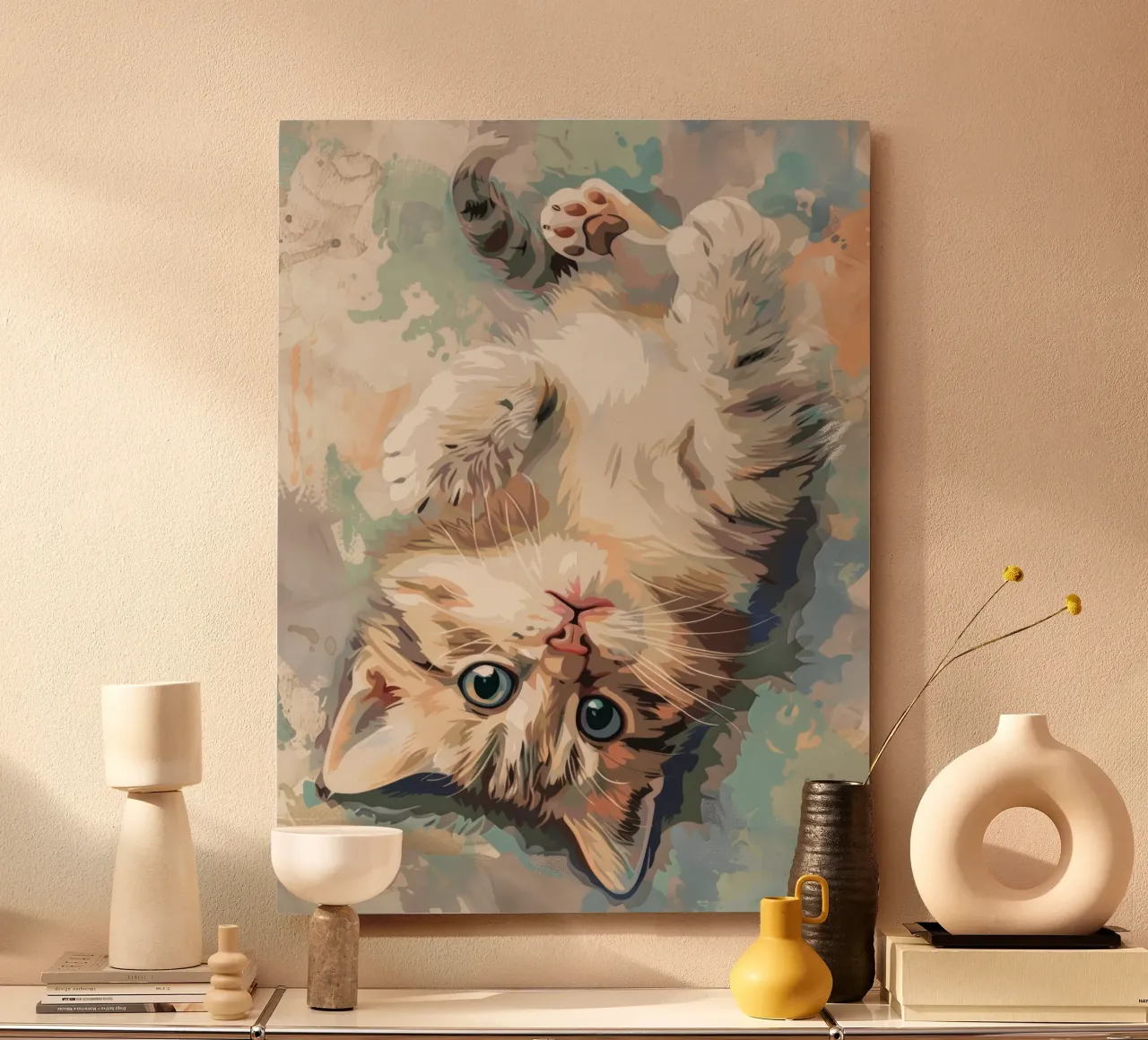fluffy kitten with bright eyes, playfully lying on its back forex plate by DesignDoodle