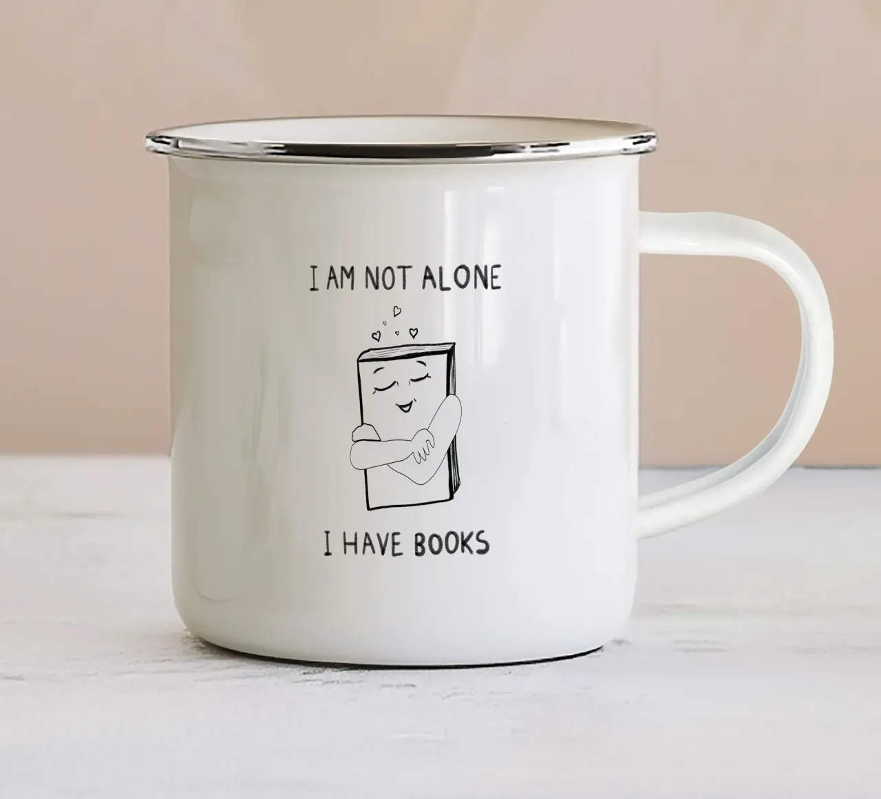 I am not alone I have book text enamel mug by gulsengunel