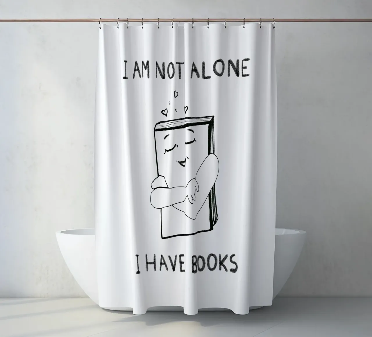 I am not alone I have book text shower curtain by gulsengunel