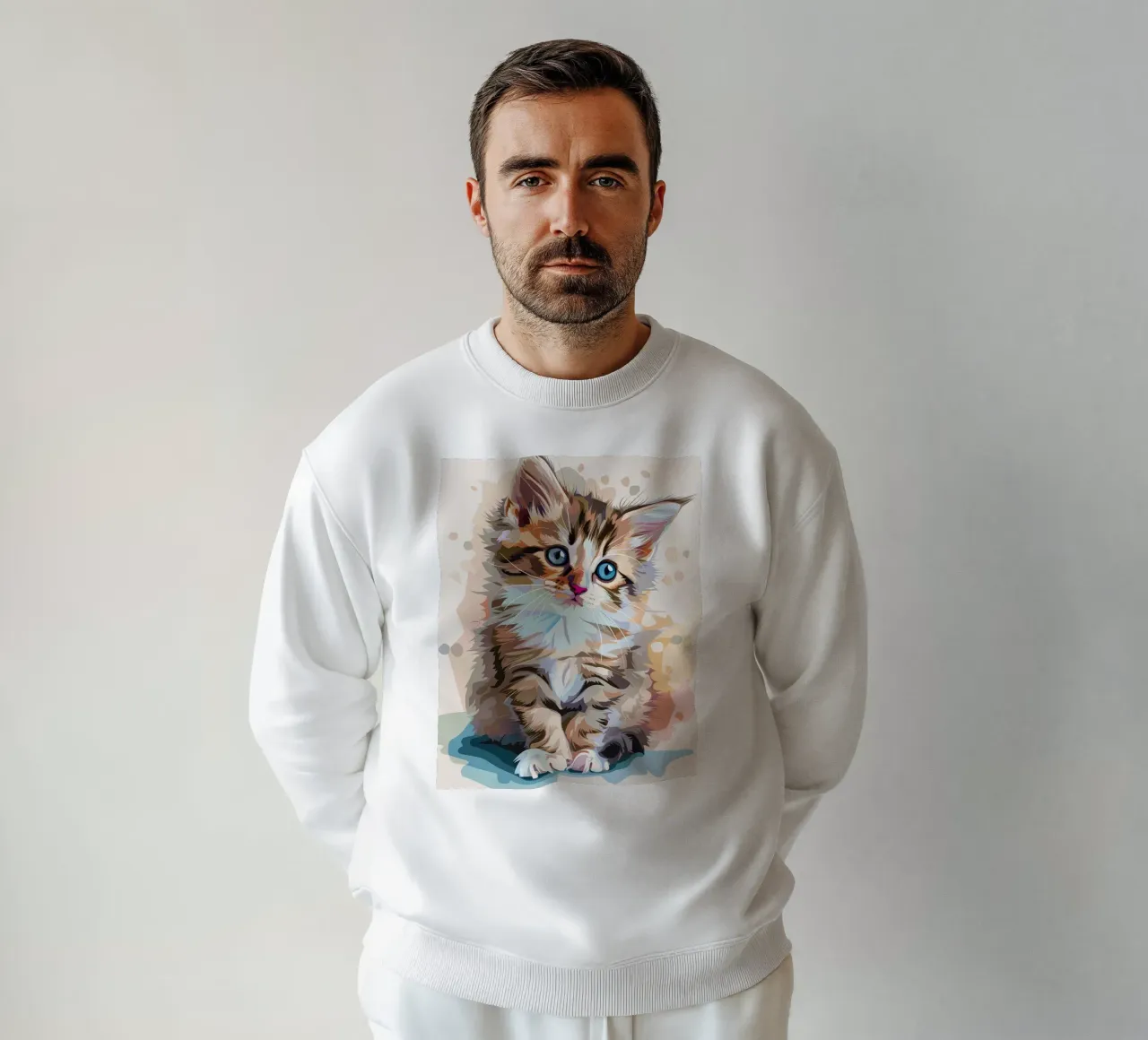 un chaton aux grands yeux bleus, qui regarde vers le haut avec curiosité sweat de DesignDoodle