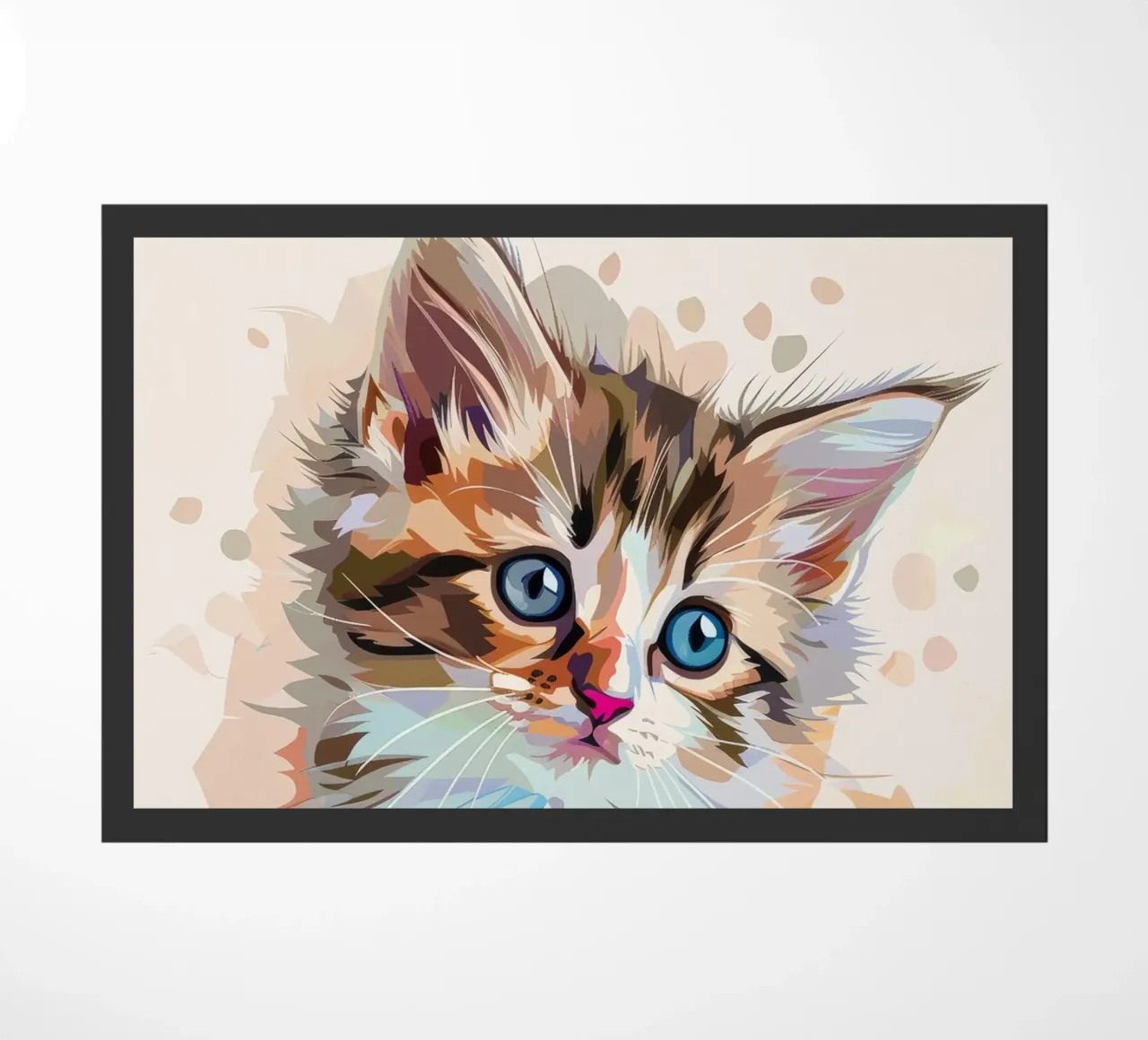 un chaton aux grands yeux bleus, qui regarde vers le haut avec curiosité paillasson de DesignDoodle