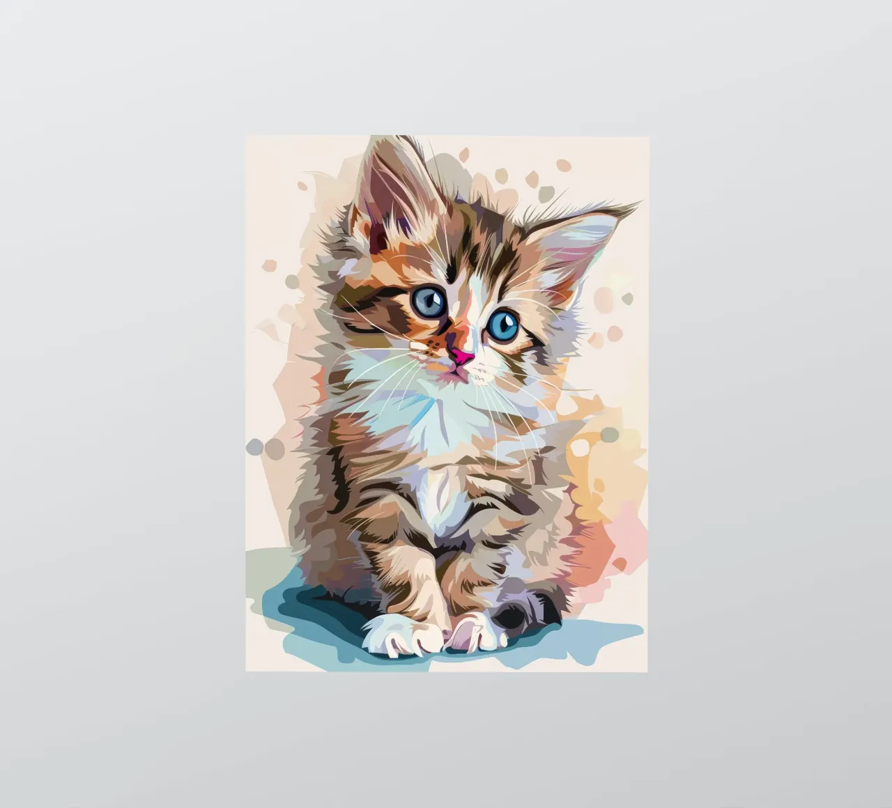 un chaton aux grands yeux bleus, qui regarde vers le haut avec curiosité autocollant de DesignDoodle