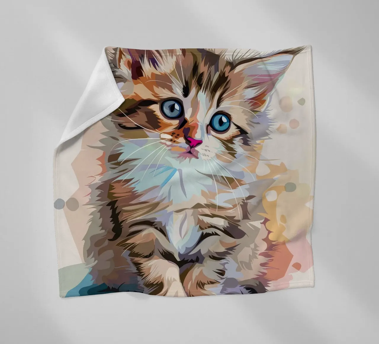un gattino con grandi occhi azzurri, che guarda verso l'alto con curiosità coperta in pile da DesignDoodle