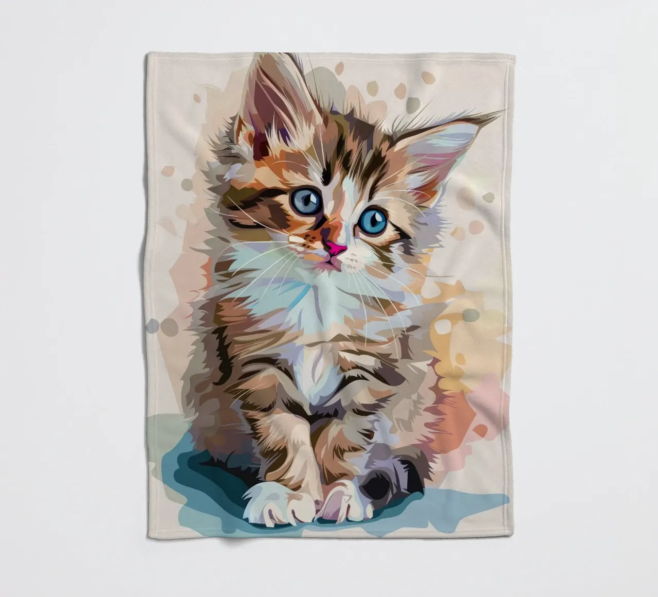 un gattino con grandi occhi azzurri, che guarda verso l'alto con curiosità coperta in pile da DesignDoodle