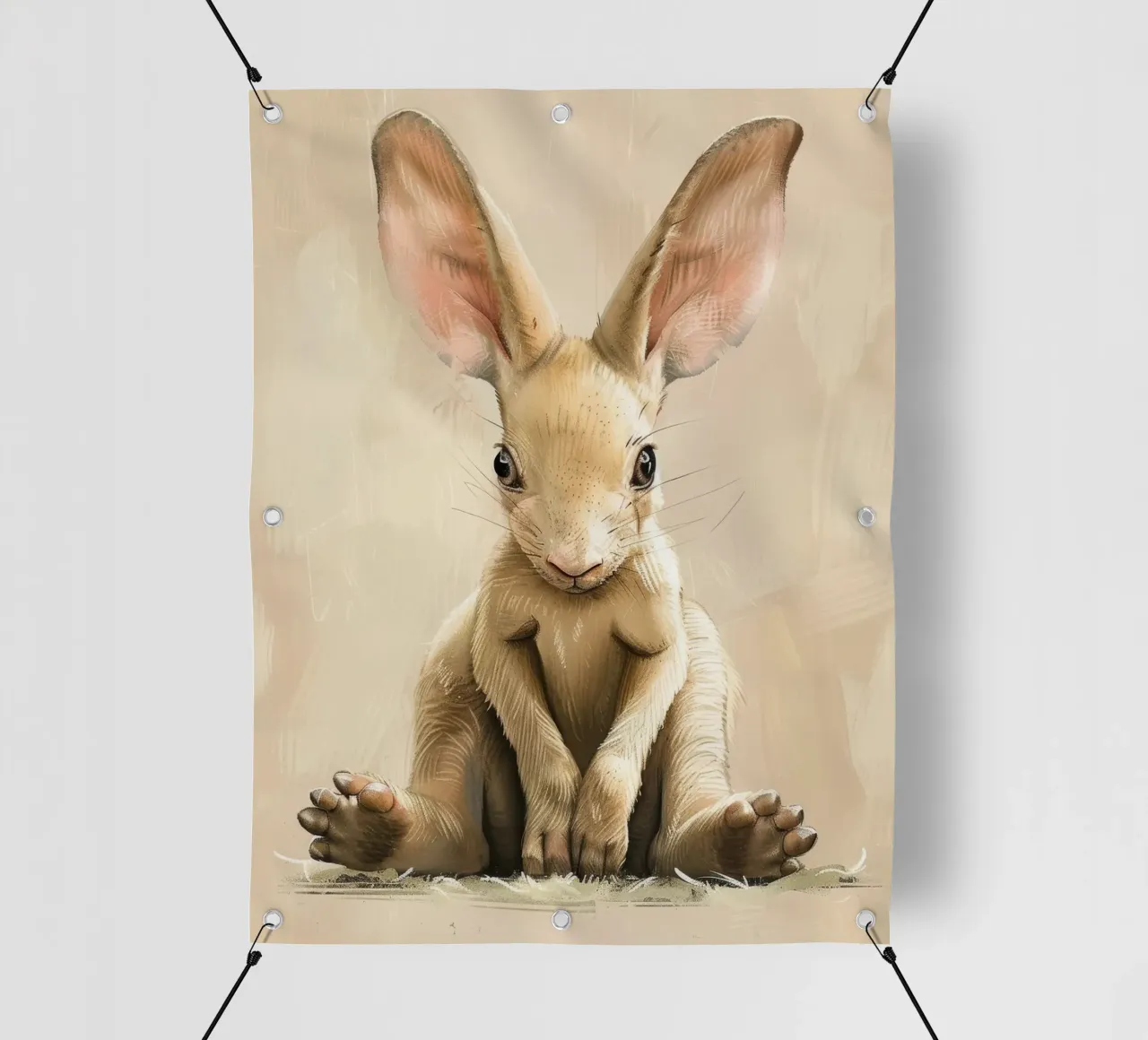 un cucciolo di coniglio seduto con grazia e calma con grandi orecchie telo in pvc da DesignDoodle