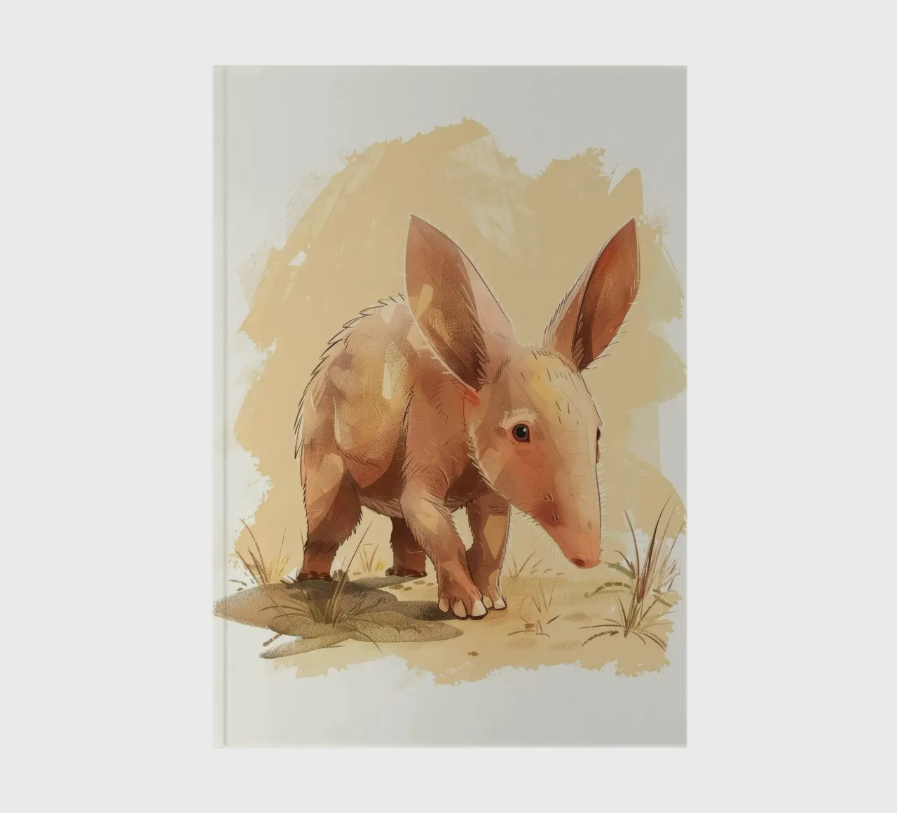 aardvark walking through a dusty landscape, with its curious notebook by DesignDoodle