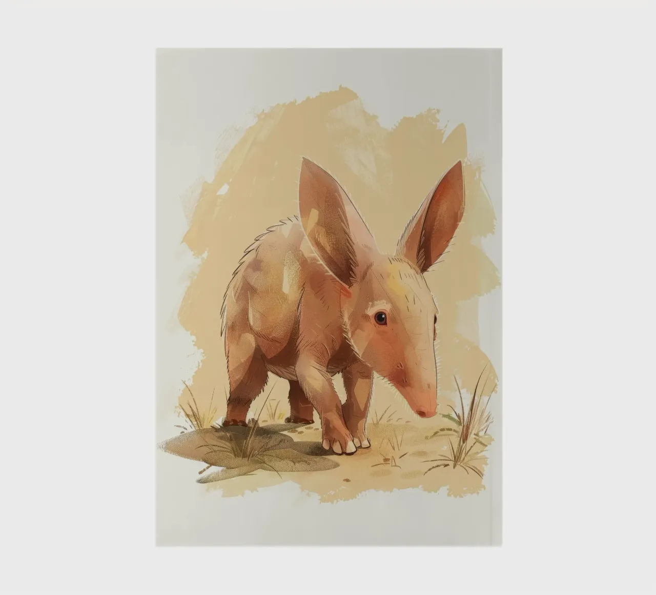 aardvark walking through a dusty landscape, with its curious notebook by DesignDoodle
