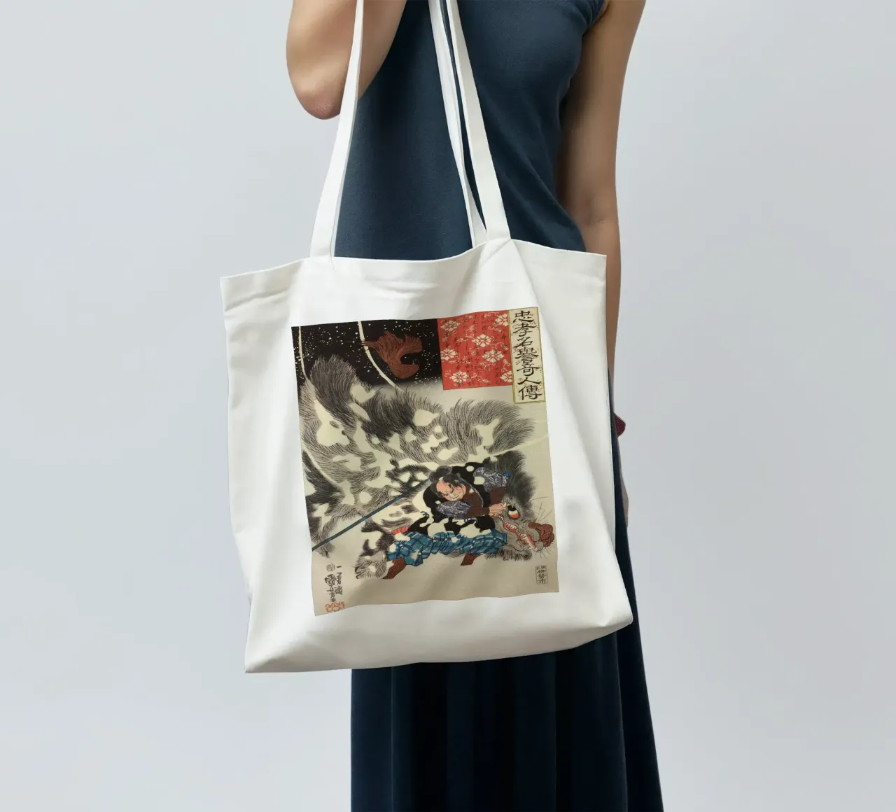 Samouraï tuant un sanglier géant - Ukiyo-e japonais d'époque tote bag de Masterpieces Of Japanese Art