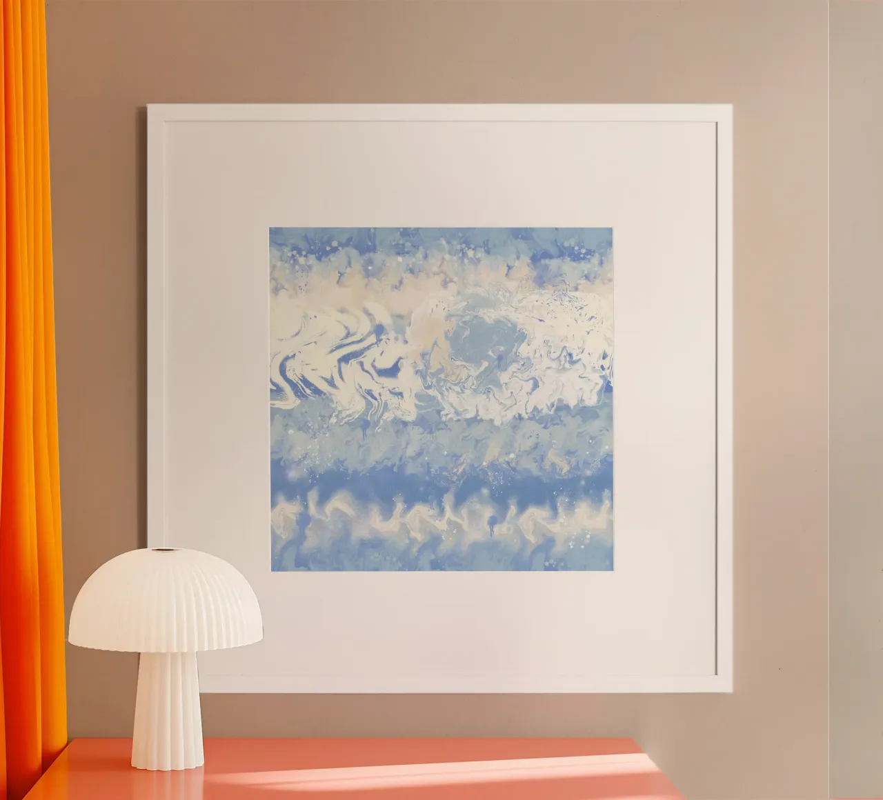 Tintura artigianale a onde blu e bianche poster con telaio in alluminio da gulsengunel