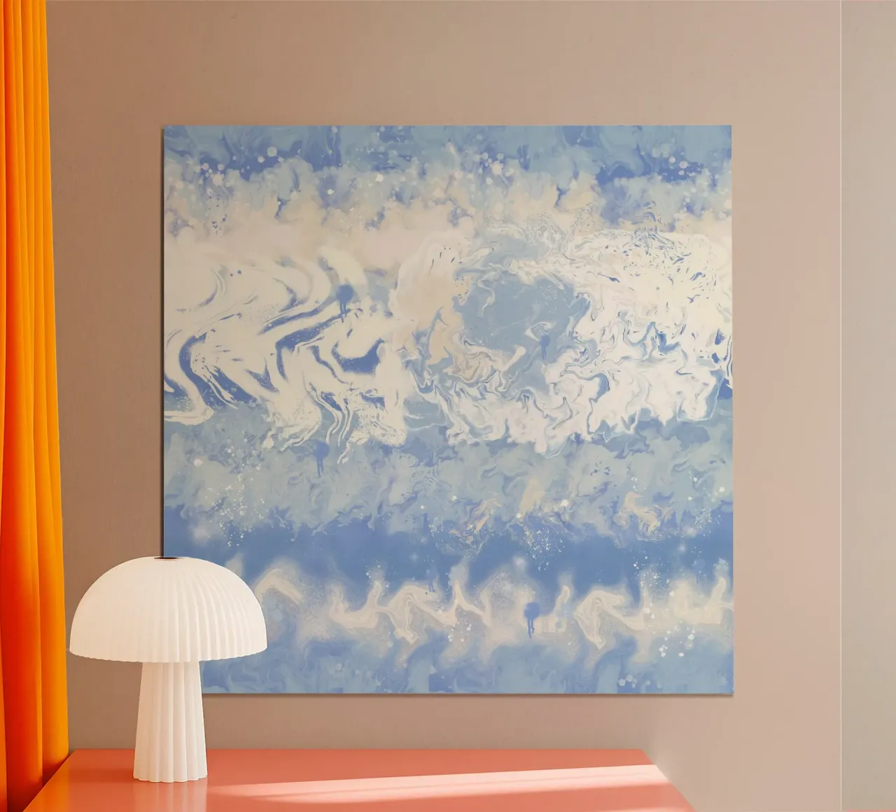 Tintura artigianale a onde blu e bianche poster con telaio in alluminio da gulsengunel