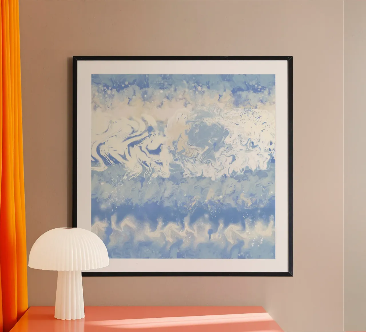 Tintura artigianale a onde blu e bianche poster con telaio in alluminio da gulsengunel