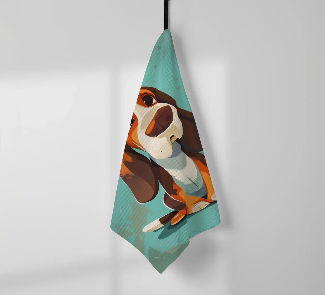 Chiot Basset Hound : Un regard qui réchauffe le cœur torchon de DesignDoodle