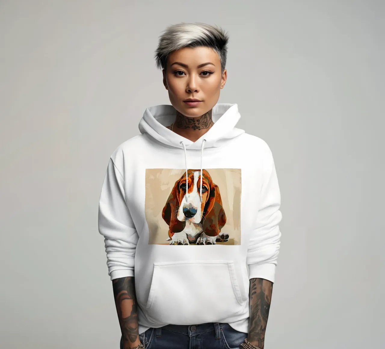 Il Basset riflessivo: un momento di tranquillità felpa con cappuccio da DesignDoodle