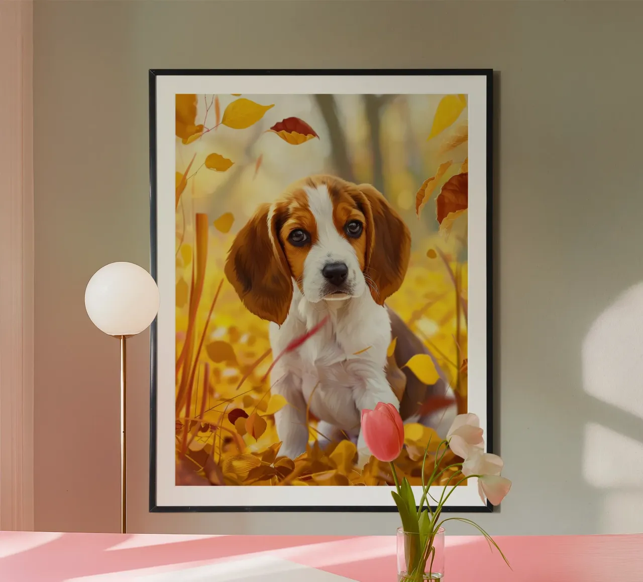 Der Herbstspaziergang des Beagle: Zwischen fallenden Blättern Hahnemühle von DesignDoodle