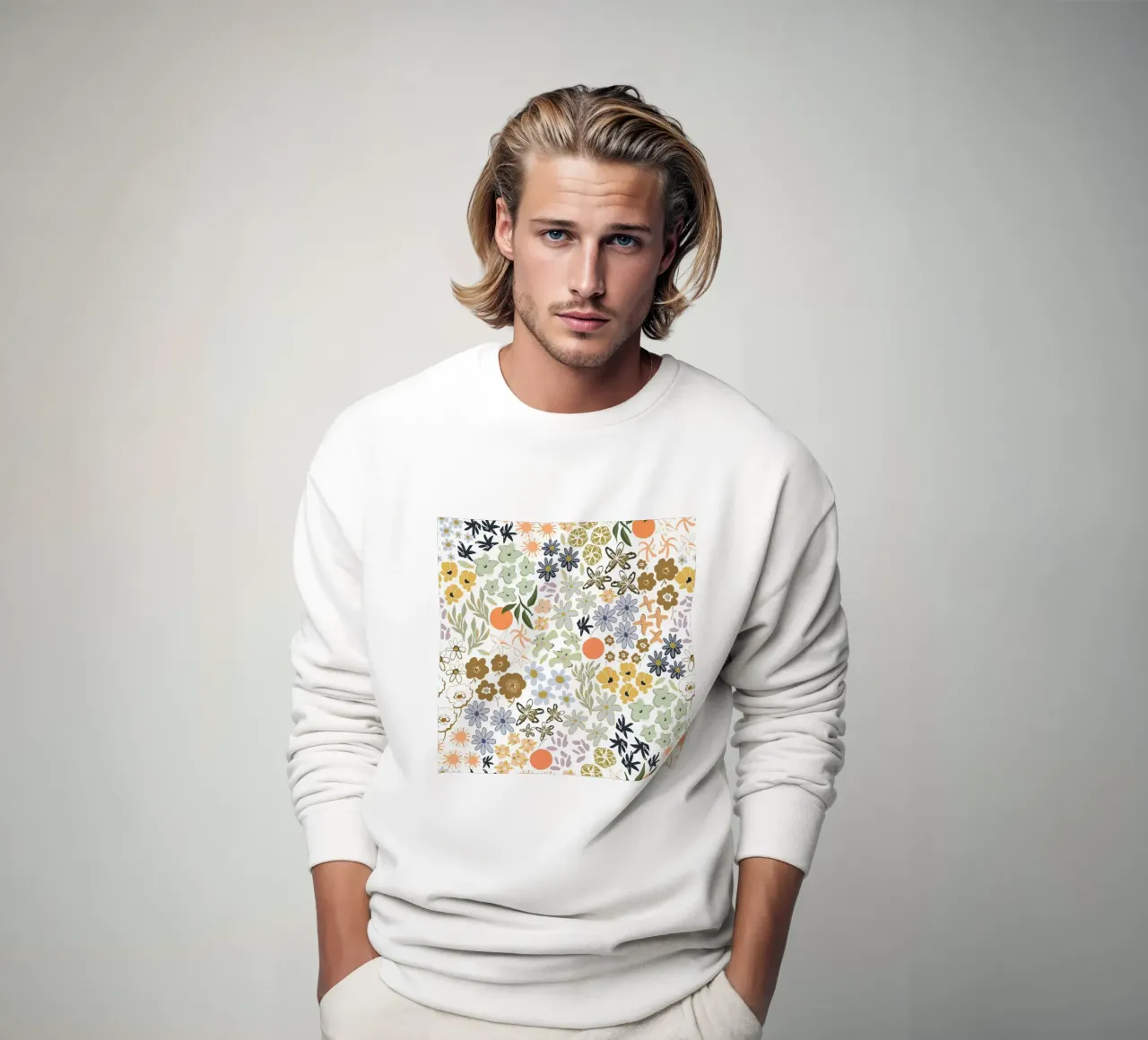 Ditsy colorful pattern with oranges sweatshirt by gulsengunel