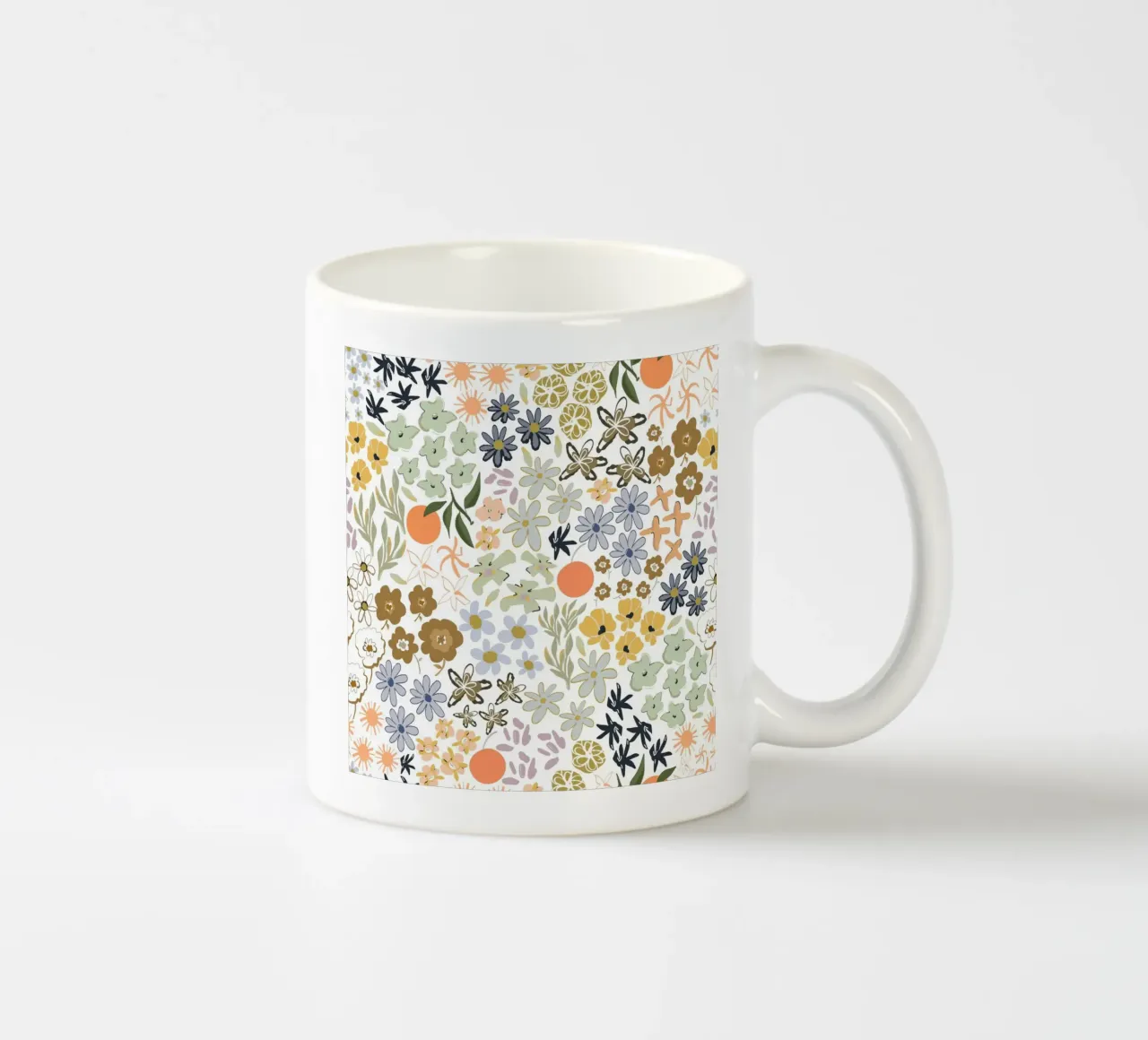 Ditsy colorful pattern with oranges ceramic mug by gulsengunel