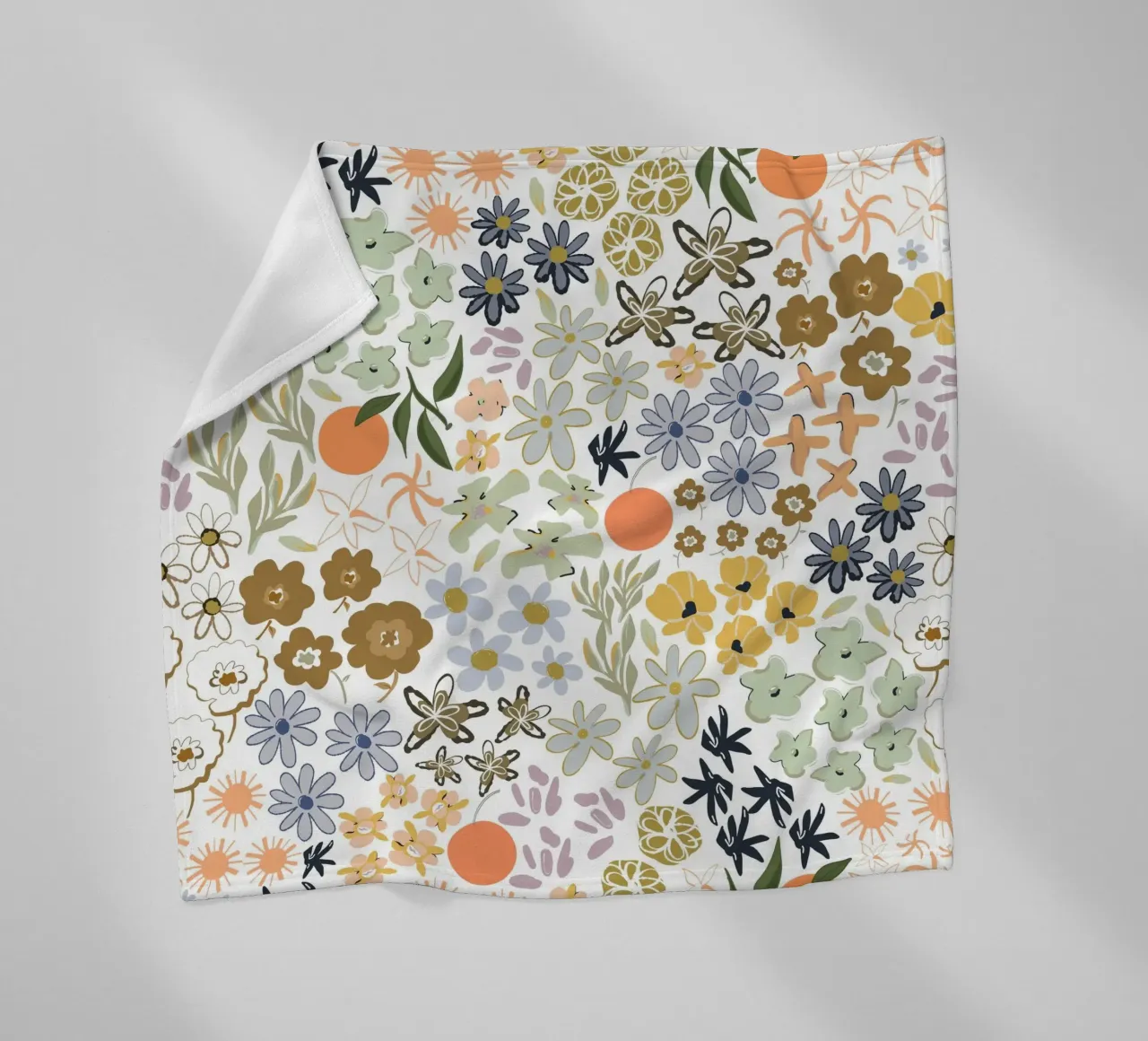 Ditsy colorful pattern with oranges fleece blanket by gulsengunel