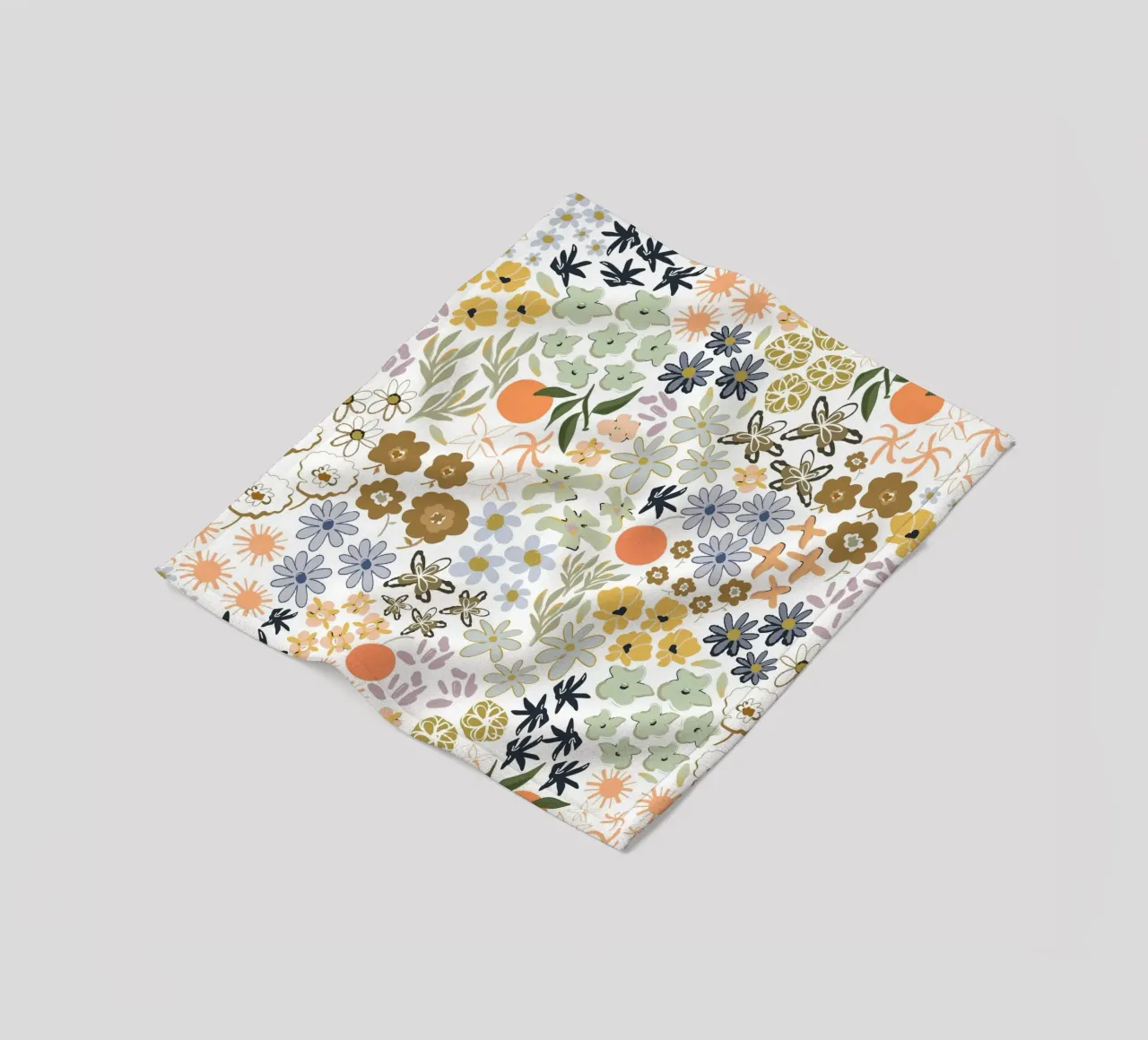 Ditsy colorful pattern with oranges fleece blanket by gulsengunel