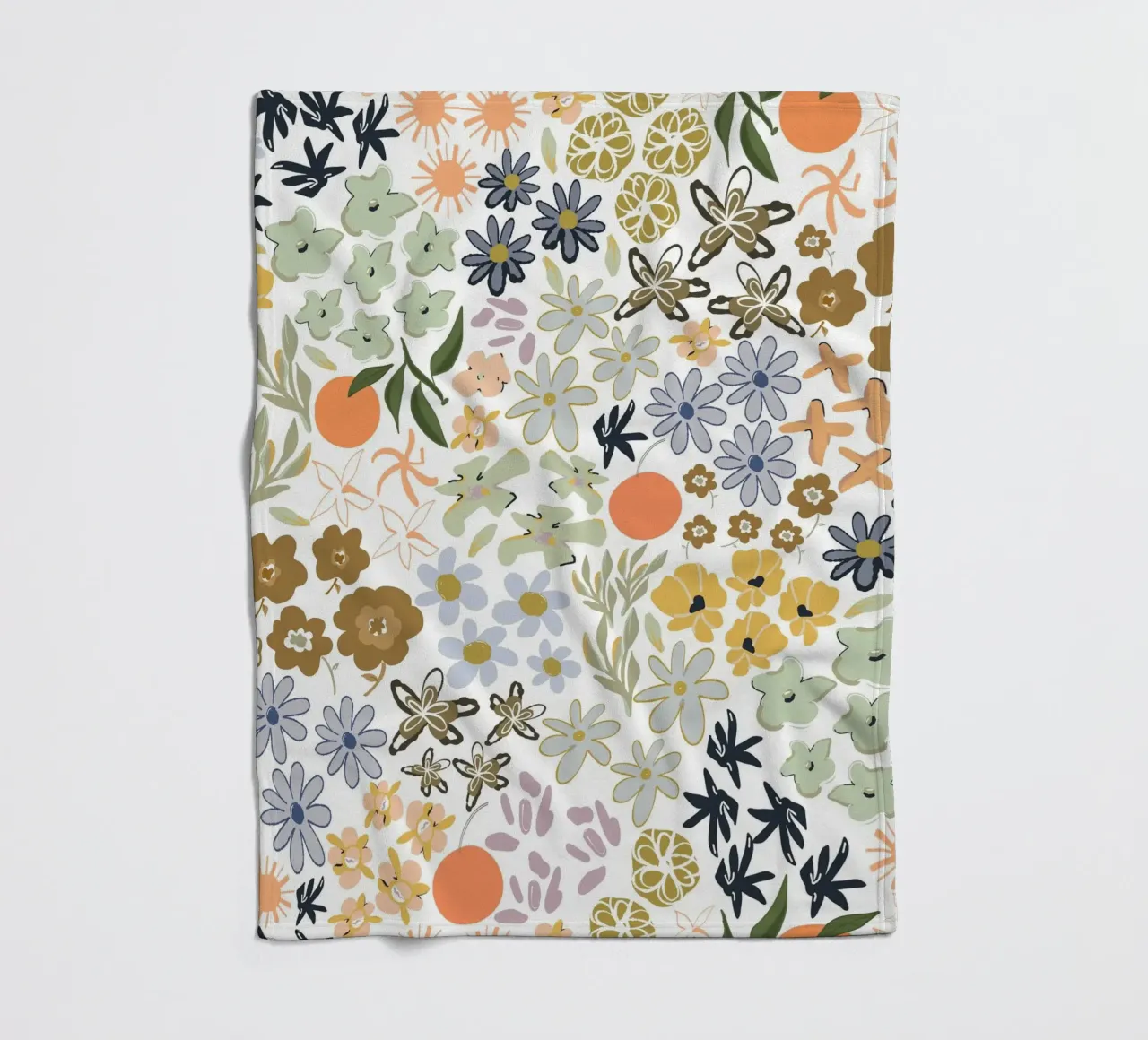 Ditsy colorful pattern with oranges fleece blanket by gulsengunel