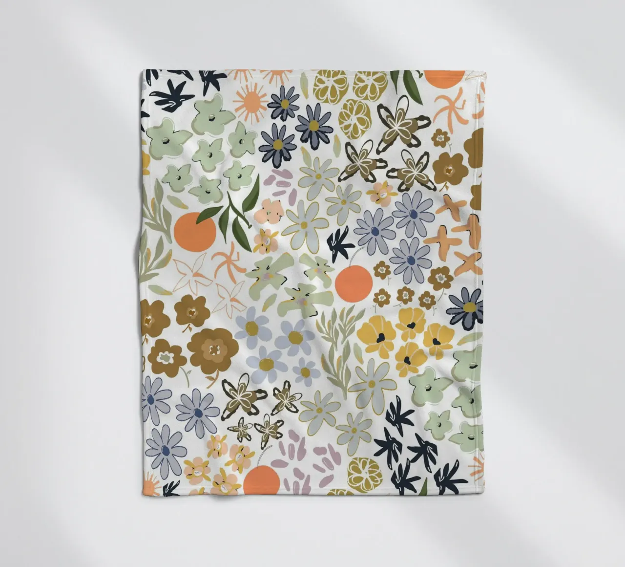 Ditsy colorful pattern with oranges fleece blanket by gulsengunel