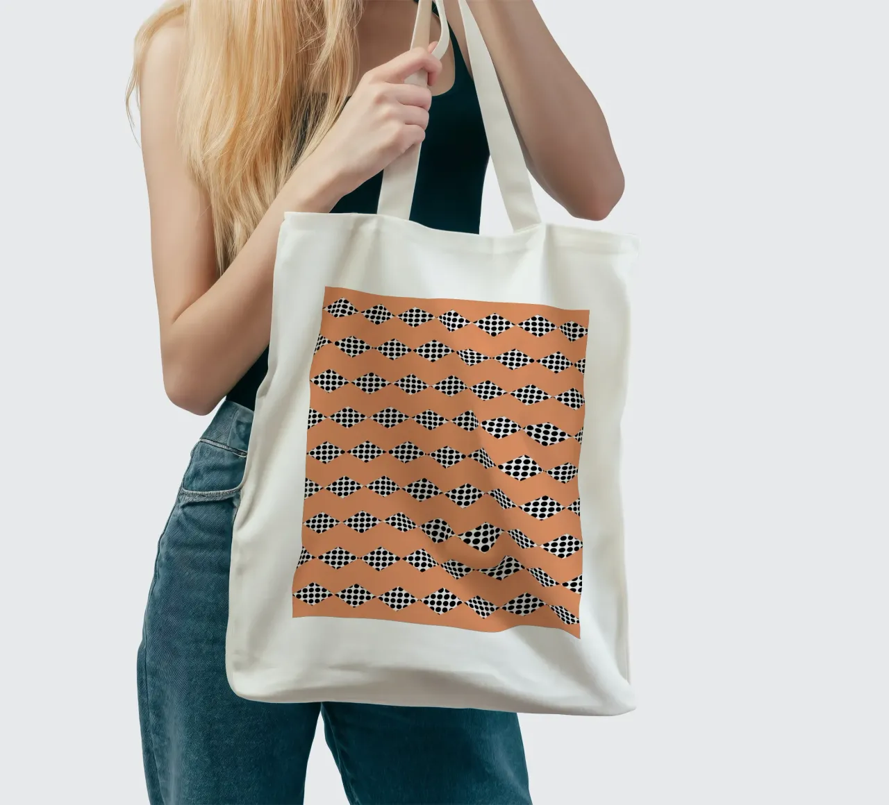 Black dot in diamond shape pattern tote bag by Little Dean