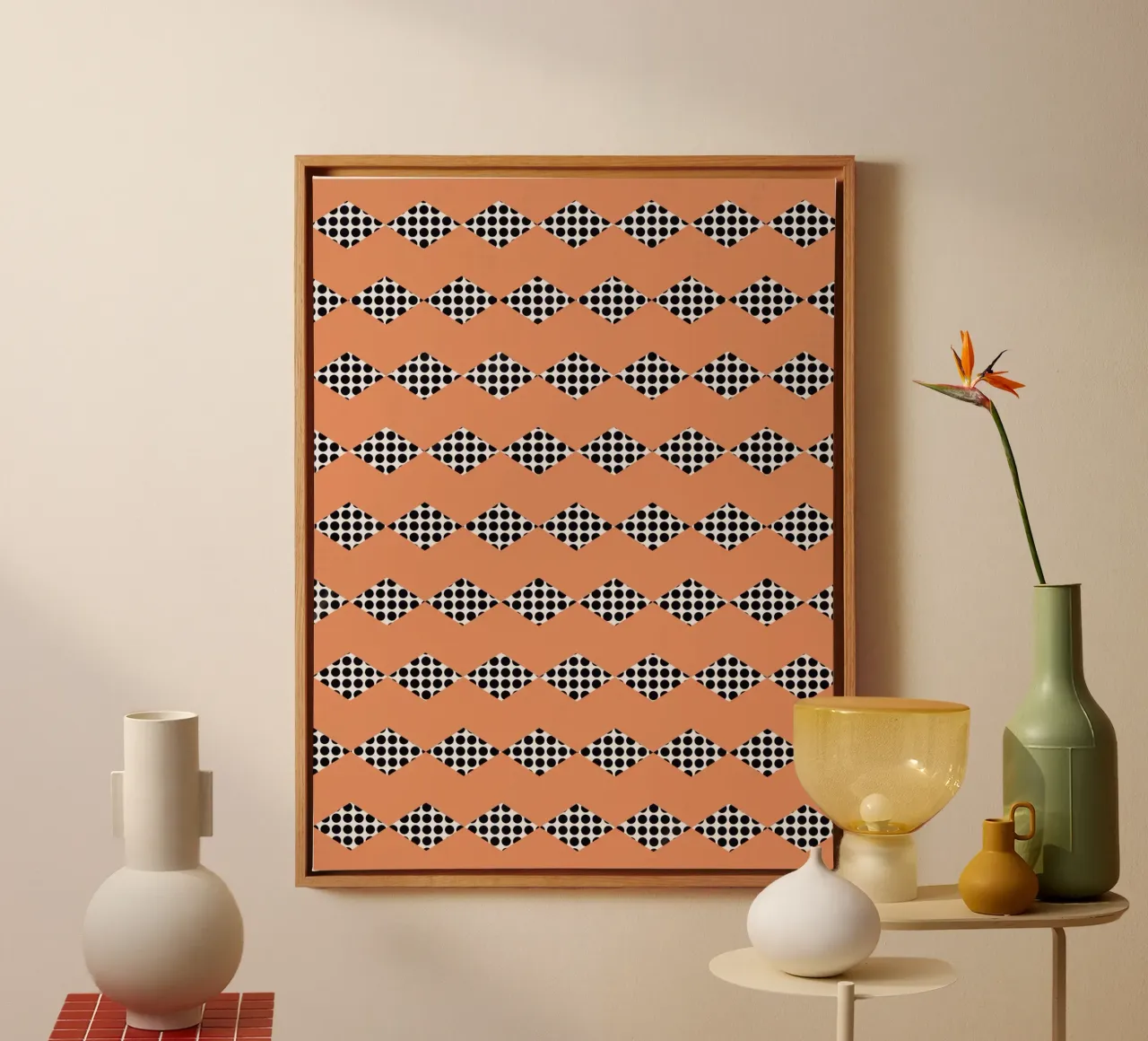 Black dot in diamond shape pattern canvas by Little Dean