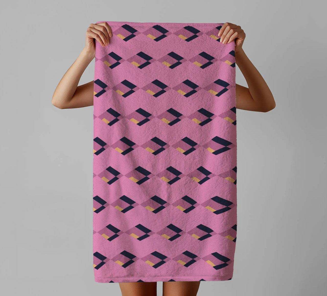 Diamond pink zigzag pattern towel by Little Dean
