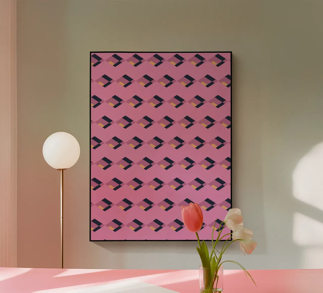 Motif en zigzag rose diamant plexiglas de Little Dean