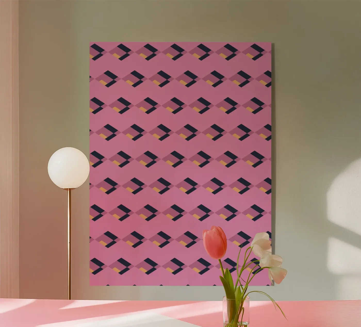Diamond pink zigzag pattern acryl van Little Dean