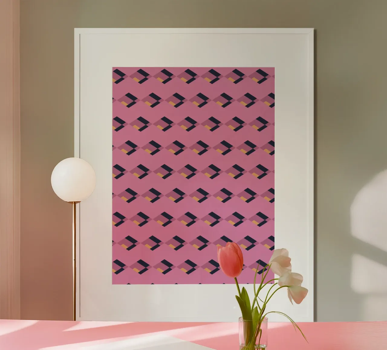Diamante rosa a zig zag poster con telaio in alluminio da Little Dean