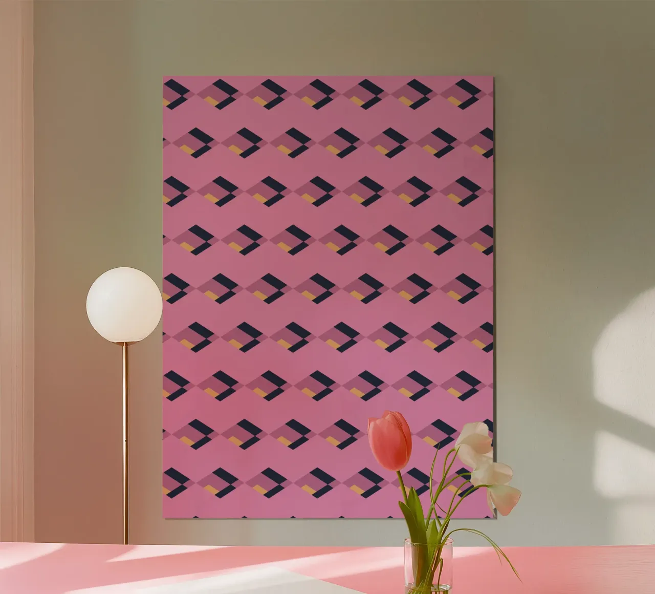 Diamante rosa a zig zag poster con telaio in alluminio da Little Dean