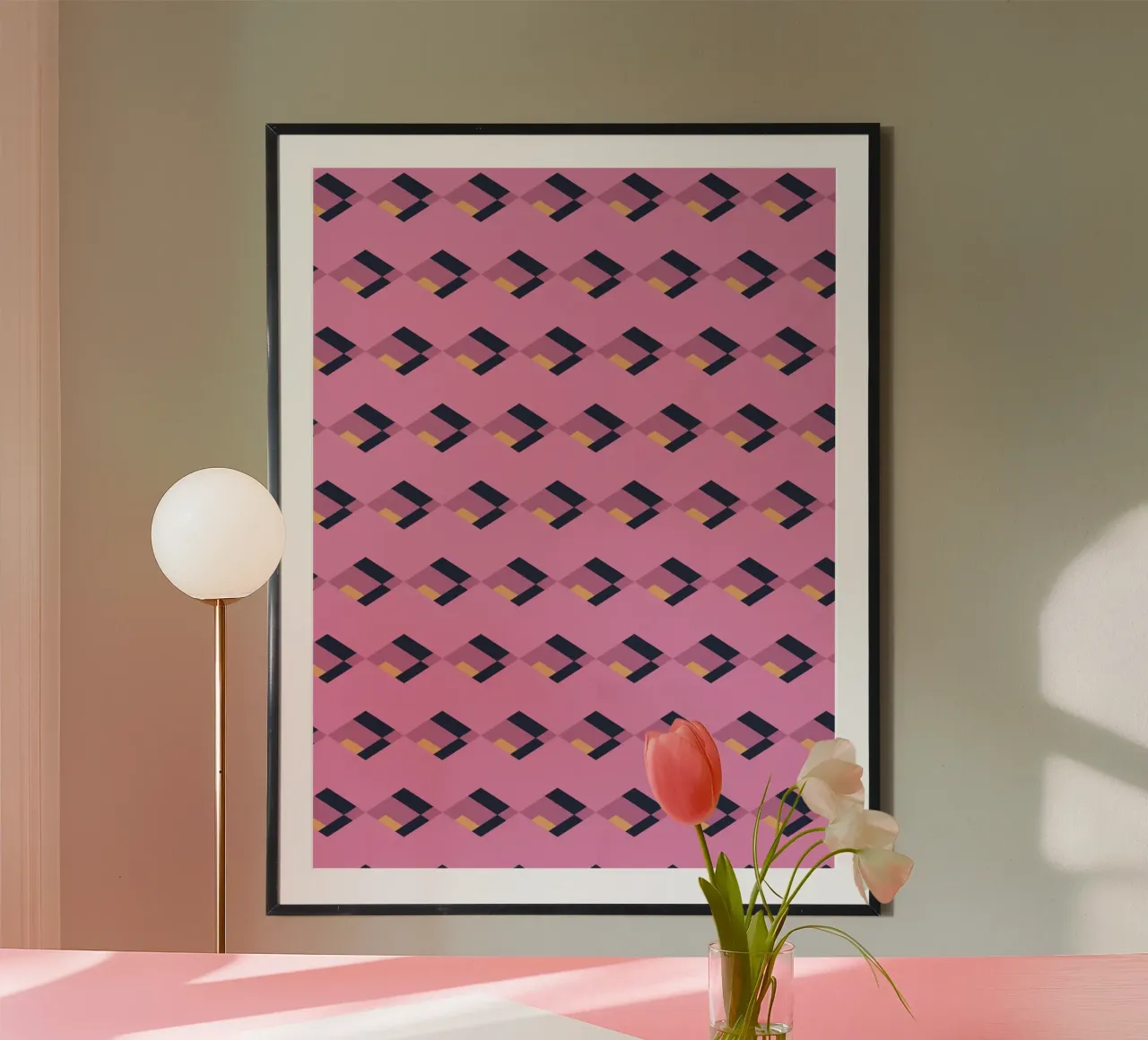 Diamante rosa a zig zag poster con telaio in alluminio da Little Dean