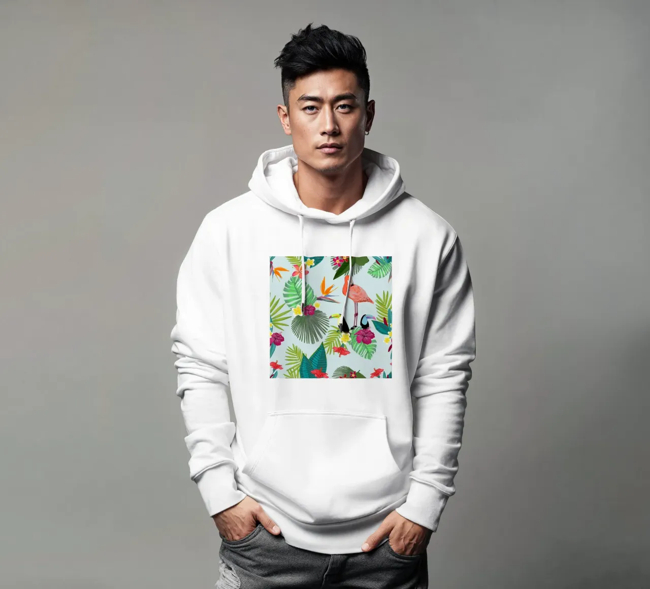 Flamingo and tropical summer pattern hoodie by gulsengunel