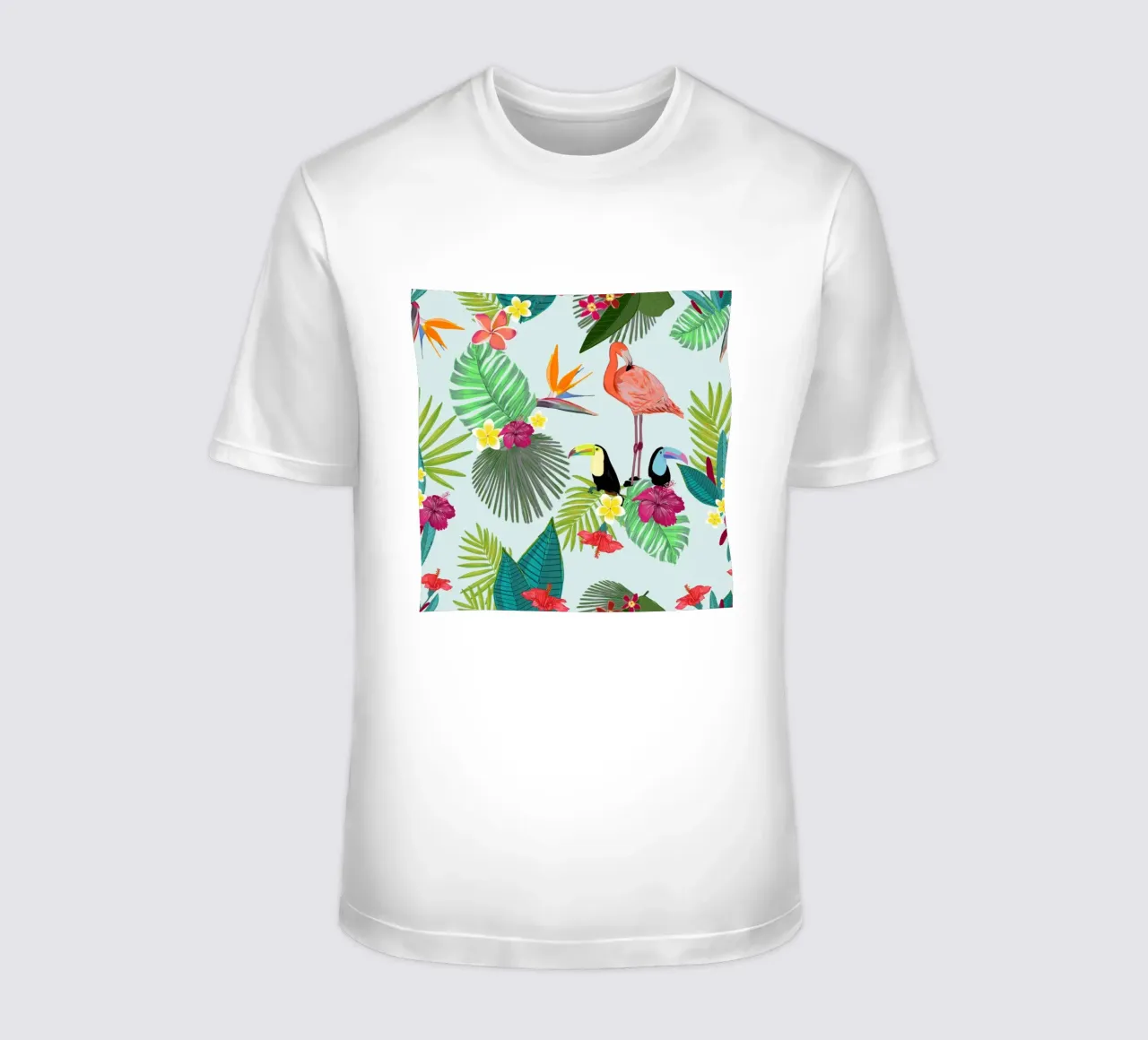 Flamingo and tropical summer pattern t-shirt by gulsengunel