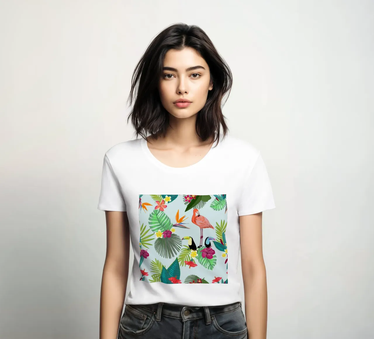 Flamingo und tropisches Sommermuster Frauen T-Shirt von gulsengunel