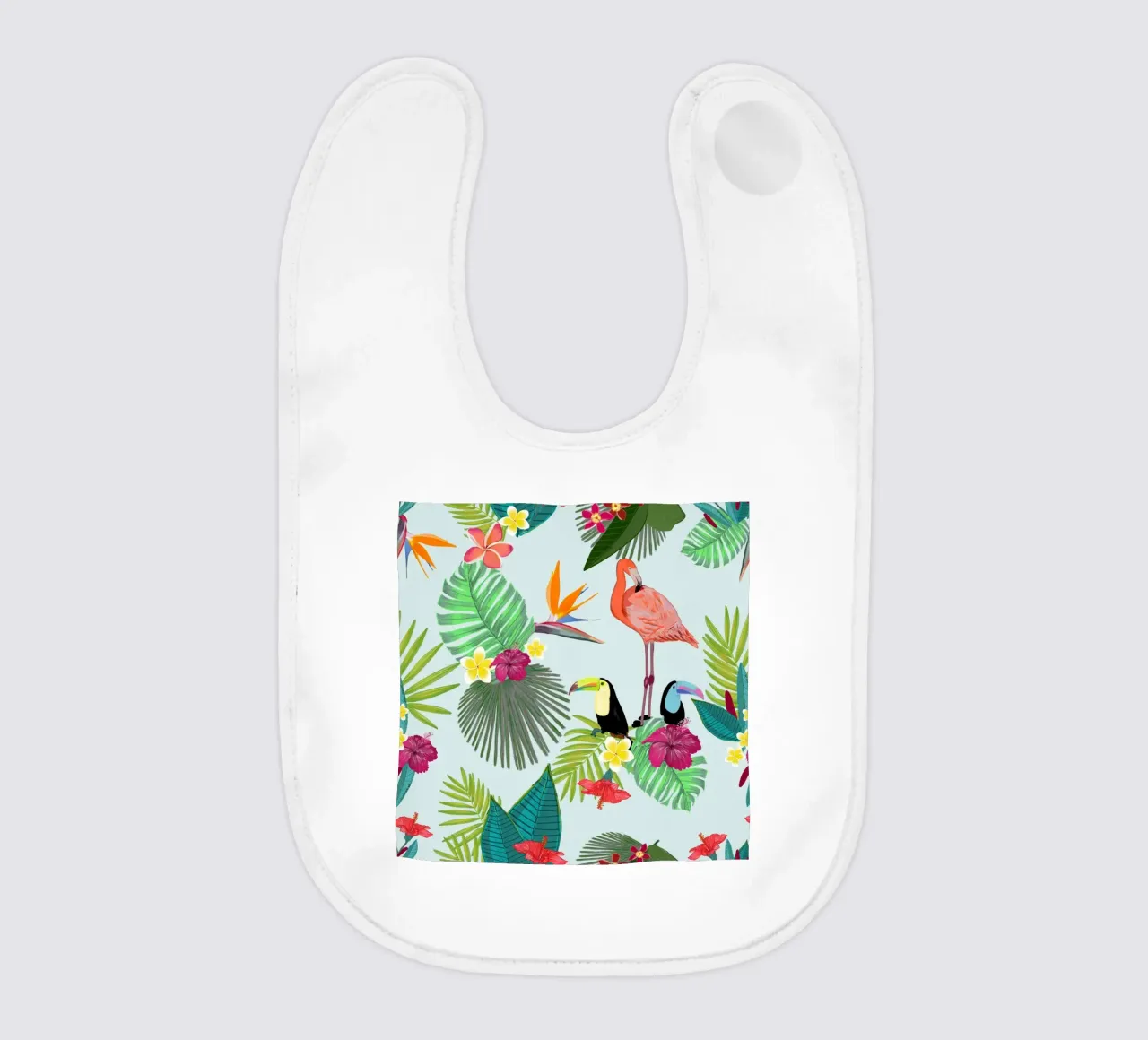 Flamingo and tropical summer pattern baby bib by gulsengunel