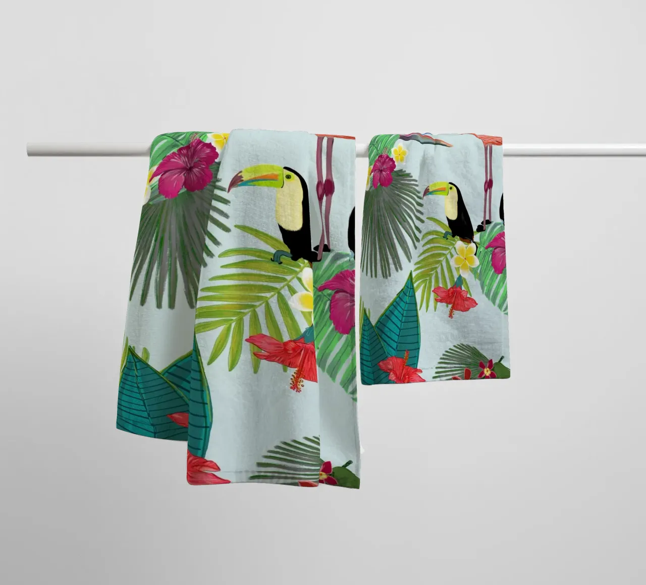 Flamingo and tropical summer pattern towel by gulsengunel