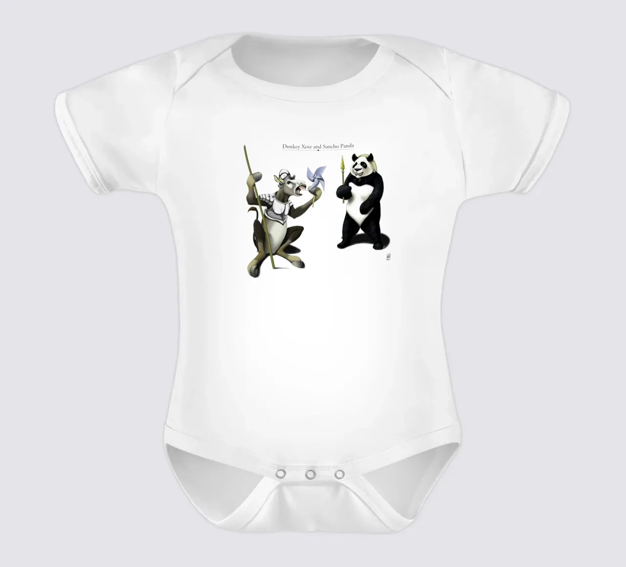 Donkey Xote and Sancho Panda (Titled) body neonato maniche corte da Rob Art | Illustration