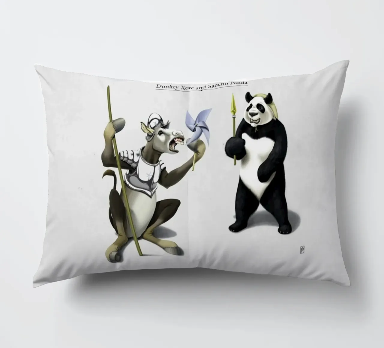 Donkey Xote and Sancho Panda (Titled) cuscino da Rob Art | Illustration