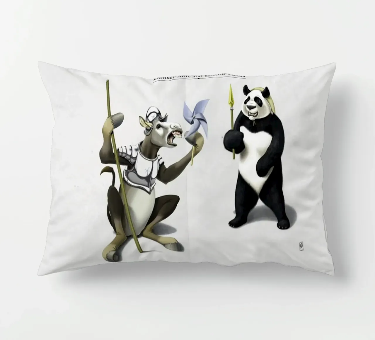 Donkey Xote and Sancho Panda (Titled) cuscino da Rob Art | Illustration