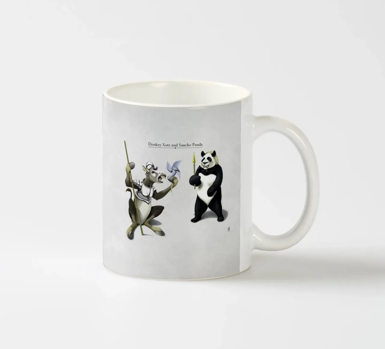 Donkey Xote and Sancho Panda (Titled) tazza in ceramica da Rob Art | Illustration