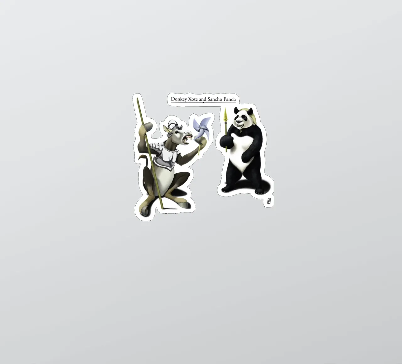 Donkey Xote and Sancho Panda (Titled) sticker by Rob Art | Illustration