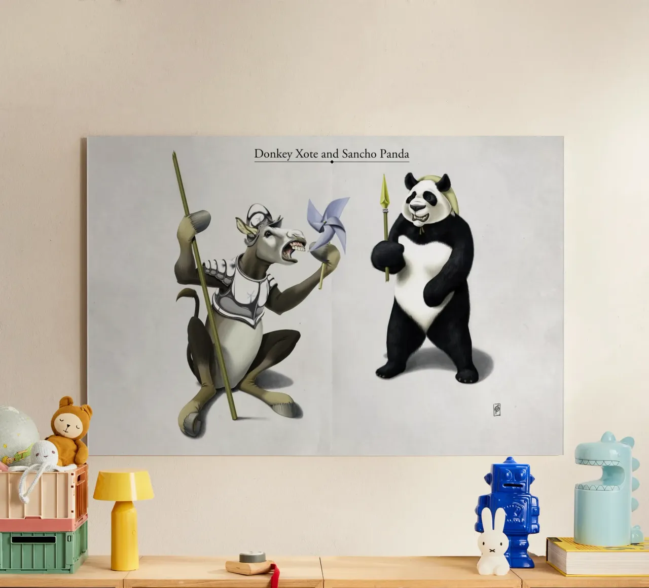 Donkey Xote and Sancho Panda (Titled) plexiglass da Rob Art | Illustration
