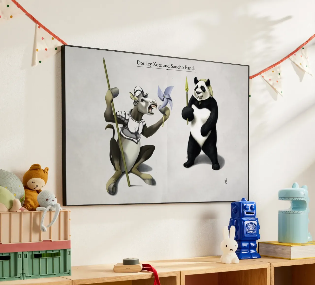 Donkey Xote and Sancho Panda (Titled) alluminio dibond da Rob Art | Illustration