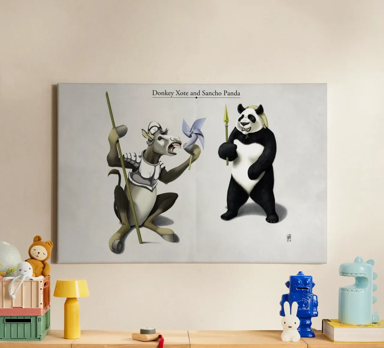 Donkey Xote and Sancho Panda (Titled) canvas by Rob Art | Illustration