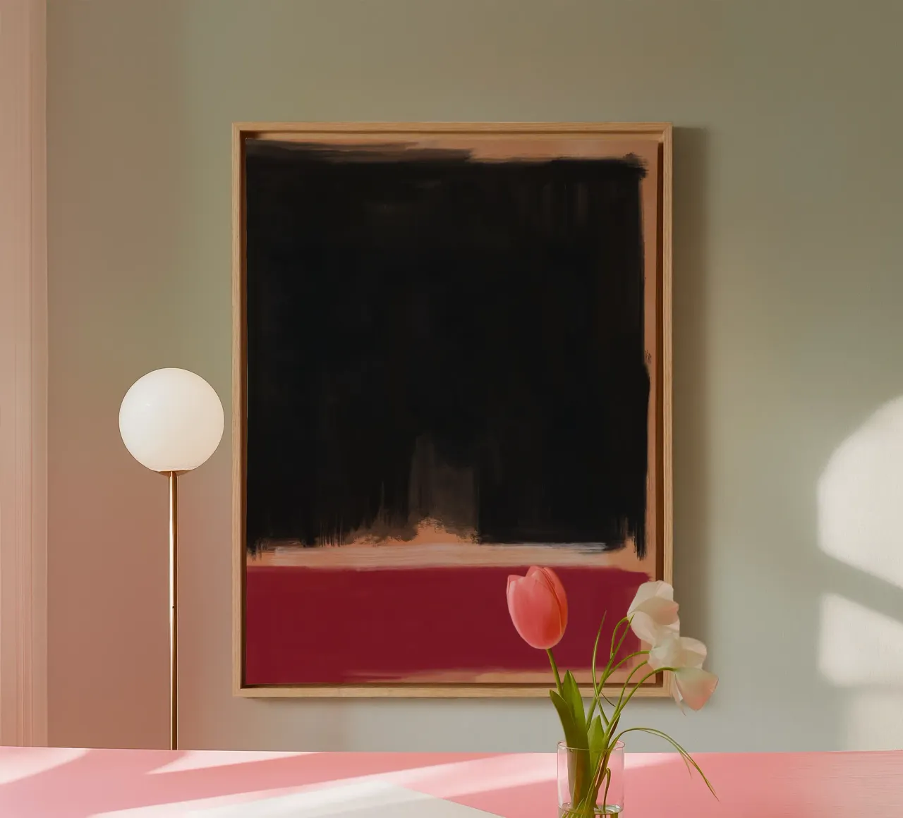 Minimal Black abstract canvas with Floater frame by Little Dean