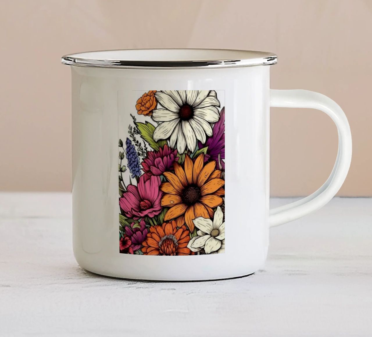 Un'esplosione di fiori tazza in smalto da graphic design