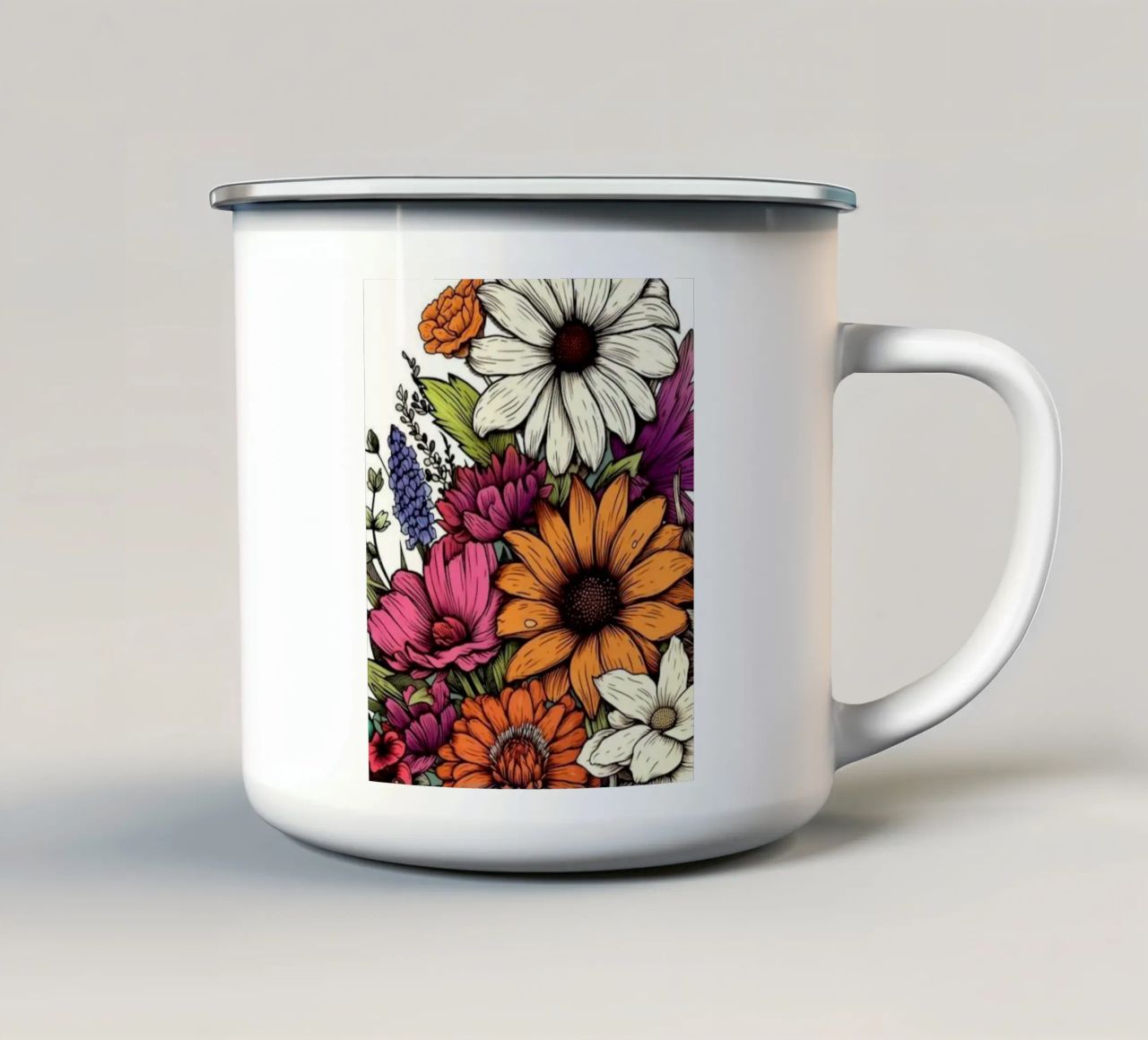 Un'esplosione di fiori tazza in smalto da graphic design