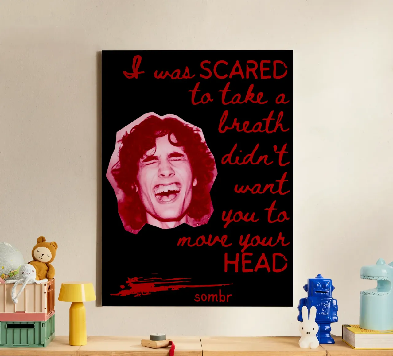 Vintage songteksten zanger Britpop jaren 90 canvas met Baklijst van https://www.juniqe.com/uk/shop/Henndraws